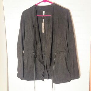 Glam Women's Black Open Front Long Sleeve‎ Suede Jacket Size S